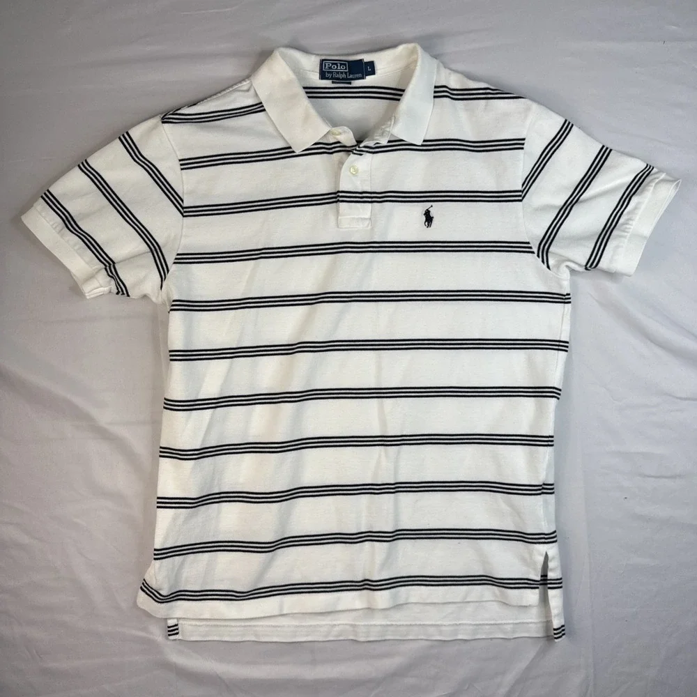 Polo Ralph Lauren Polo Shirt Men's XL White with Black Stripes Pony Preppy
